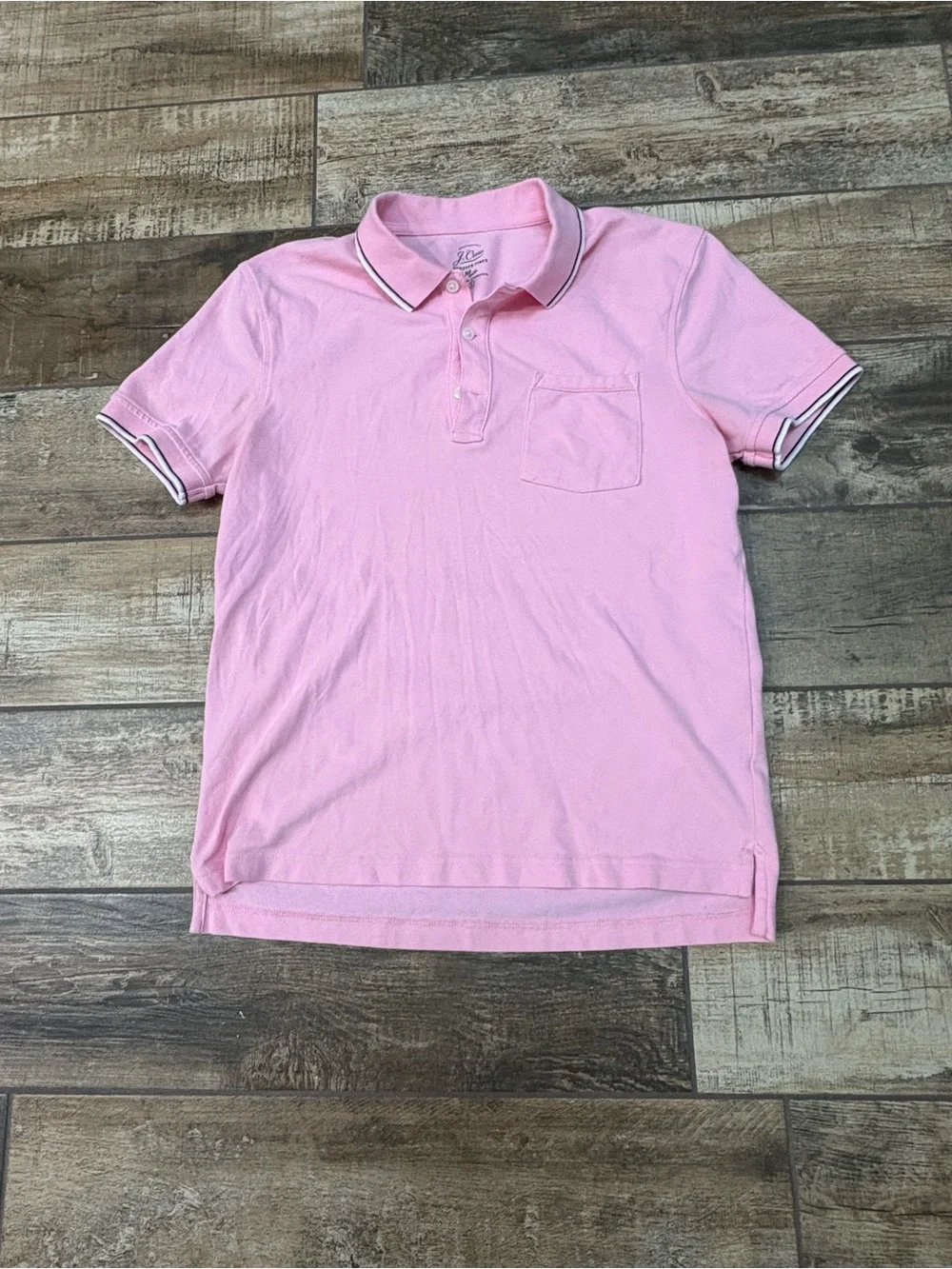 J. Crew Light Pink Polo with Chest Pocket and Contrast Tipping